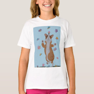 Camiseta Corgi Galês Dançando com Borboletas