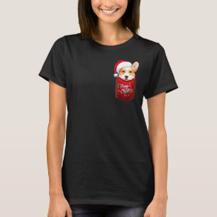 Camiseta Corgi Galês no Bolso do Peito Natal