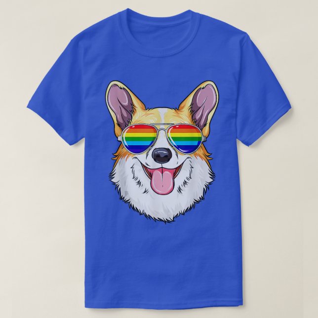 Camiseta Corgi Gay Pride Flag LGBT Rainbow Sunglasses Corgi (Frente do Design)