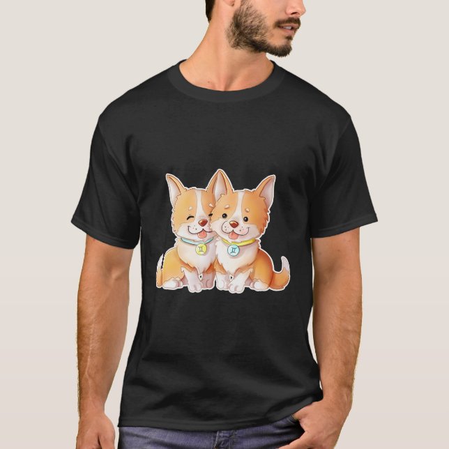 Camiseta Corgi Gemini Animal Welsh Pet Owner Keeper Astrol (Frente)