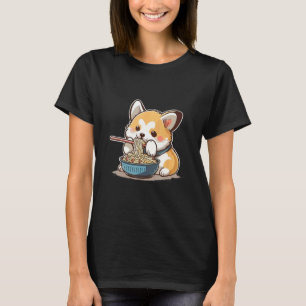 Camiseta Corgi Gordinho Comendo Ramen Fofo