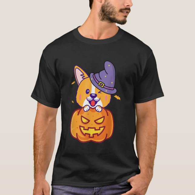 Camiseta Corgi Halloween Pumpkin Costume Para Mulheres Home (Frente)
