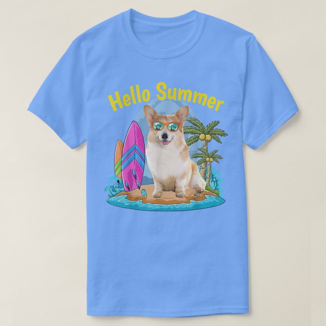 Camiseta Corgi Hello Summer Dog Férias 2022 (Frente do Design)