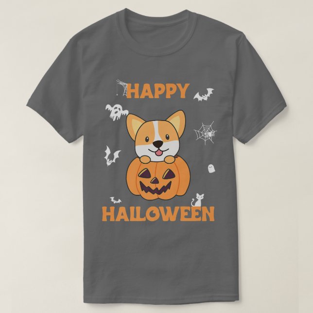 Camiseta Corgi In Pumpkin Dogs Happy Halloween-512 (Frente do Design)