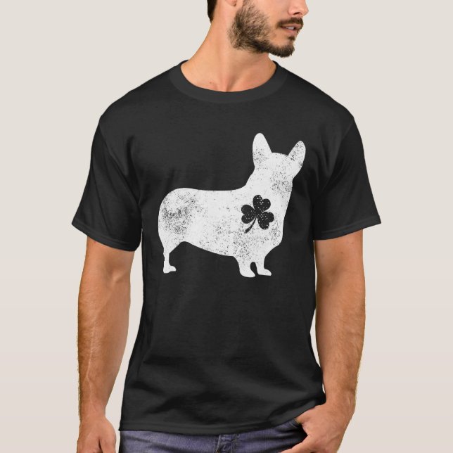 Camiseta Corgi Irish Clover Dia de São Patrício Dog Lover (Frente)