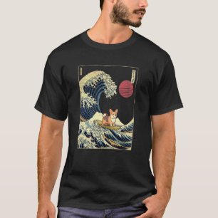Camiseta Corgi Japonês Kanagawa Ontem Cão Surf Engraçado