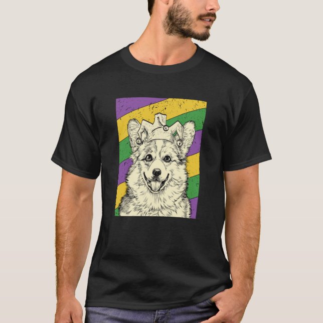 Camiseta Corgi Jester Mardi Gras Dog Mom or Dad (Frente)
