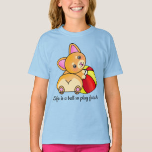 Camiseta Corgi laranja-acinado com Bola de Praia Vermelha e