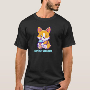 Camiseta Corgi Lisious Corgi Bebendo Boba Milk Tea