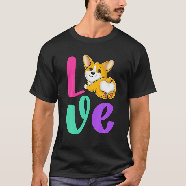 Camiseta Corgi Love Retro Pink Tetral Roxo Cachorro Púrpura (Frente)