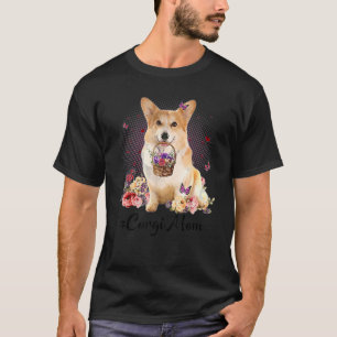 Camiseta Corgi, Mãe Flor, Dia de as mães Feliz, Cachorro