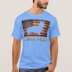 Camiseta Corgi Mãe Vintage, Bandeira Americana, Amor Patrió