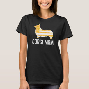 Camiseta Corgi Mãe Vintage Patriótica Com Bandeira American