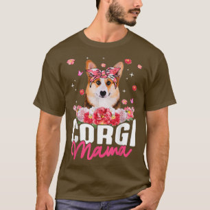 Camiseta Corgi Mama Flor Bandana Dia de as mães T