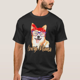 Camiseta Corgi Mamãe Mãe Cachecol Vermelho Óculos Patas Cac