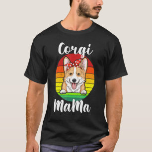 Camiseta Corgi Mamãe Mãe Vermelho Bolinhas Retrô Arco-íris 