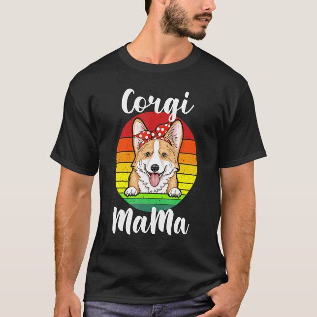 Camiseta Corgi Mamãe Mãe Vermelho Bolinhas Retrô Arco-íris  (Frente)