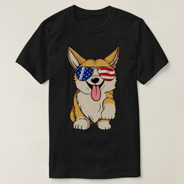 Camiseta Corgi Merica Flag Sunglasses 4th of July  (Frente do Design)