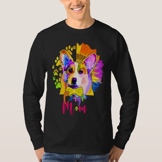Camiseta Corgi Mom Cute Colourful Dog Sunflower  Mother's D (Frente)