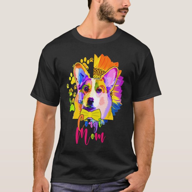 Camiseta Corgi Mom Cute Colourful Dog Sunflower  Mother's D (Frente)