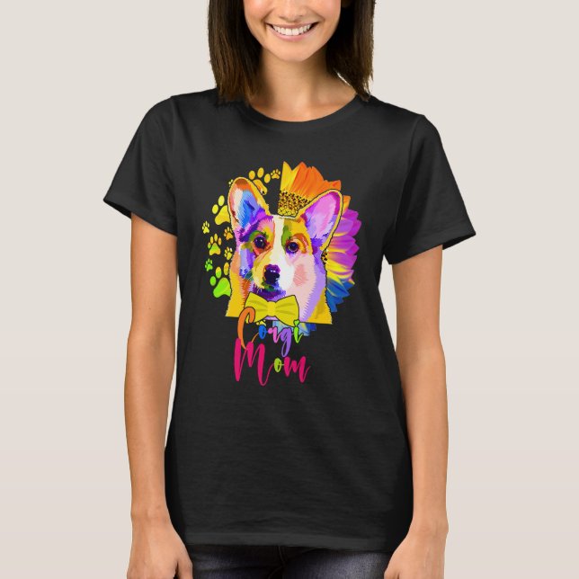 Camiseta Corgi Mom Cute Colourful Dog Sunflower  Mother's D (Frente)