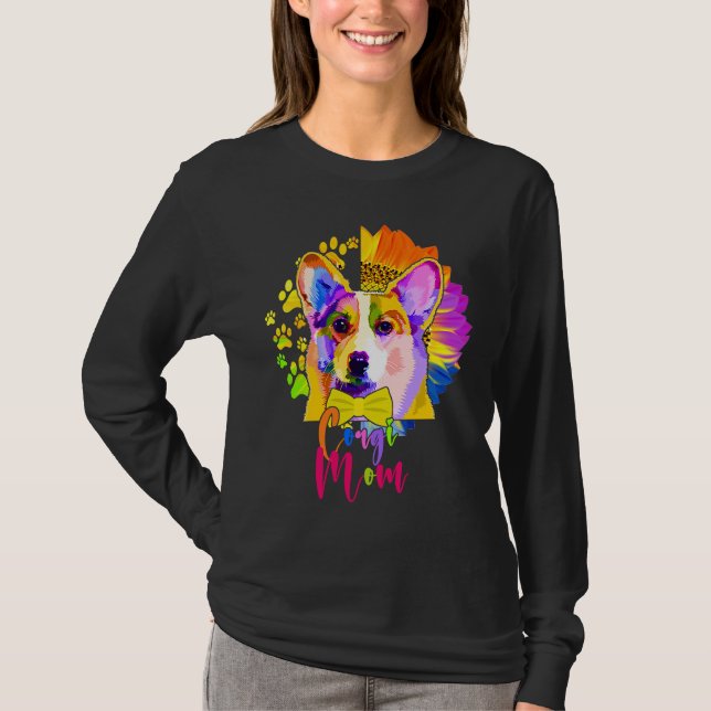 Camiseta Corgi Mom Cute Colourful Dog Sunflower  Mother's D (Frente)