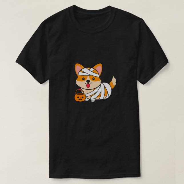 Camiseta Corgi Mummy Halloween (Frente do Design)