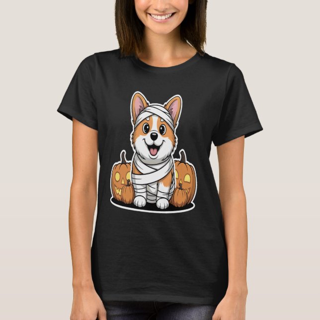 Camiseta Corgi Mummy Halloween Pumpkins Dog (Frente)