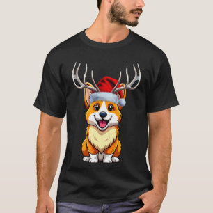 Camiseta Corgi Natal Festa Chapéu de Papai Noel Rena