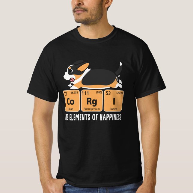 Camiseta Corgi Negro Elementos De Felicidade Pediotrica Ta (Frente)