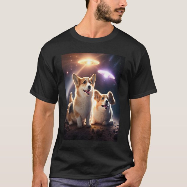Camiseta Corgi No Espaço Com Donuts Fofos Corgi Meninos Men (Frente)