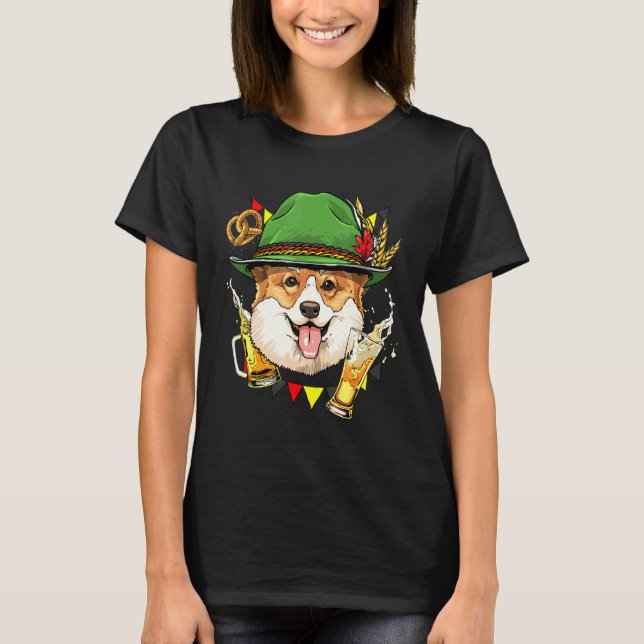 Camiseta Corgi Oktoberfest Dog Lederhosen German Beer Fest (Frente)