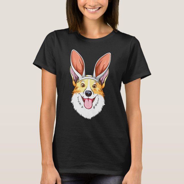 Camiseta Corgi Orelhas de Coelho de Páscoa Corgi (Frente)
