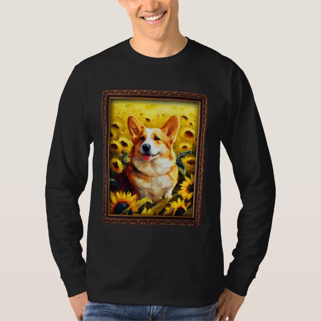 Camiseta Corgi Painting Sunflower Flower Mom Women Floral   (Frente)