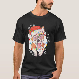 Camiseta Corgi Papai Noel Luzes Árvore de Natal Natal Homen