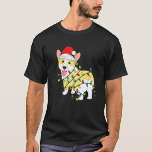 Camiseta Corgi Papai Noel Luzes Árvore de Natal Xmas Menino