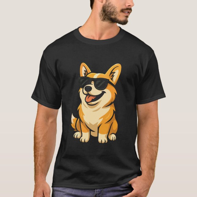 Camiseta Corgi para Mulheres Óculos de Sol Corgi M (Frente)