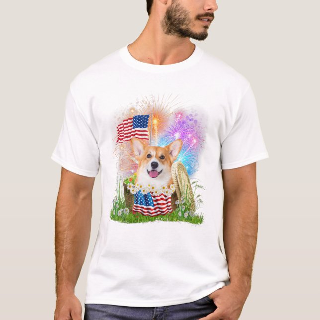 Camiseta Corgi Patriota Americano (Frente)