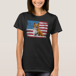 Camiseta Corgi Patriótico Americano Bandeira EUA