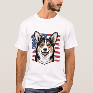 Camiseta Corgi Patriótico Bandeira Americana Desenho Vetori