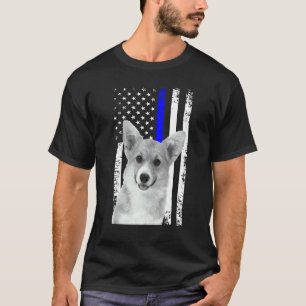 Camiseta Corgi Patriótico Bandeira Americana Linha Azul Fin