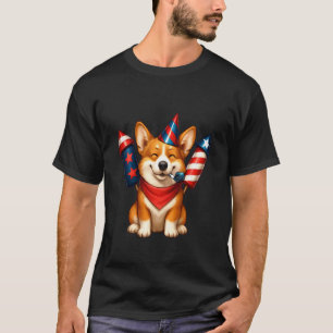 Camiseta Corgi Patriótico Cachorro 4 de Julho