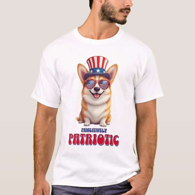 Camiseta Corgi Patriótico - Pawsitivamente Patriótico (Frente)