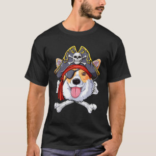 Camiseta Corgi Pirate T shirt Jolly Roger Flag Skull e Cr
