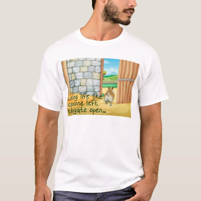Camiseta Corgi "porta aberta…" O TShirt dos homens (Frente)