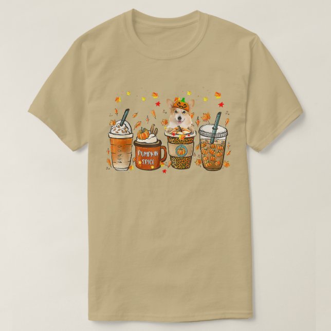 Camiseta Corgi Pumpkin Spice Latte Cachorro de outono Fecha (Frente do Design)