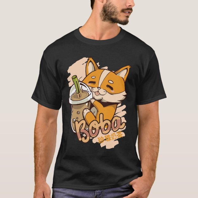 Camiseta Corgi Puppy Com Chá De Bolha (Frente)