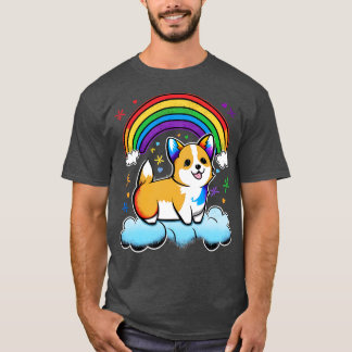 Camiseta Corgi Rainbow Cloud Kawaii Animais Cachorros