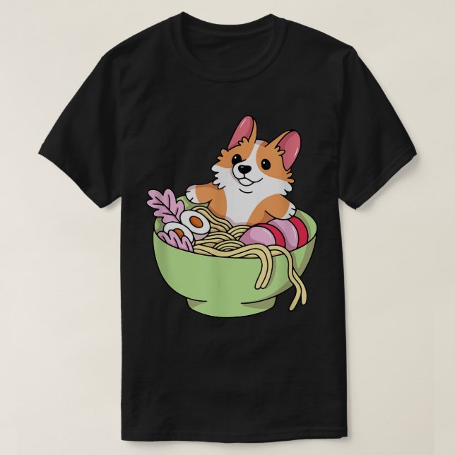Camiseta Corgi Ramen Cute Japan Dog, Cute Corgi Engraçado (Frente do Design)