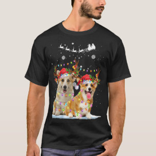Camiseta Corgi Rena Capuzão do Papai Noel Luzes de Natal